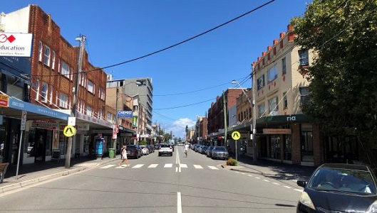 Looking down Belmore Road in Randwick Junction Town Centre
