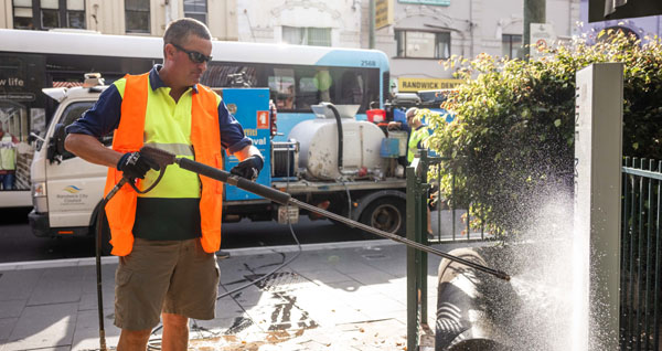 Council worker clearning the streets in Randwick Blitz