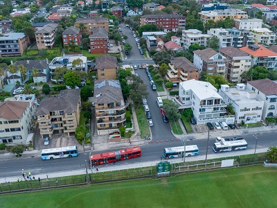 Aerial image of buildings and street in Randwick City